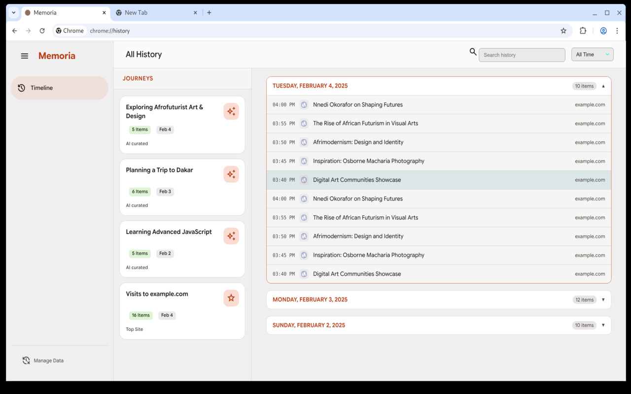 Memoria Extension Screenshot